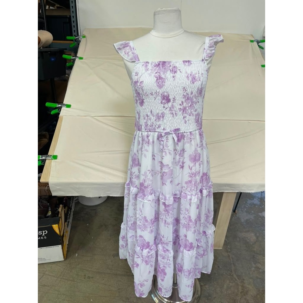 Wild Fable Purple Floral Smocked‎ Tiered Midi Dress XXL Ruffle Sleeve